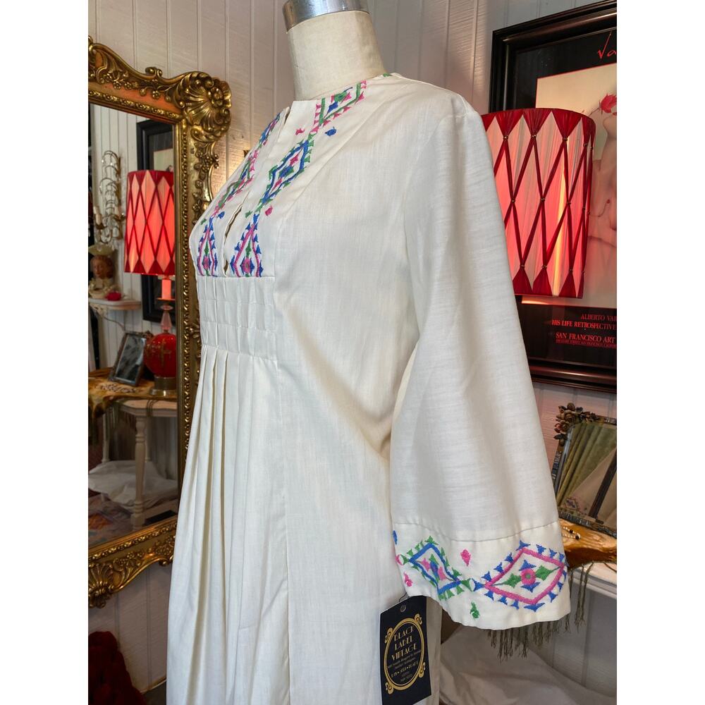 vintage 1970s cotton embroidered kaftan 70s loungewear southwestern maxi dress - Picture 8 of 10